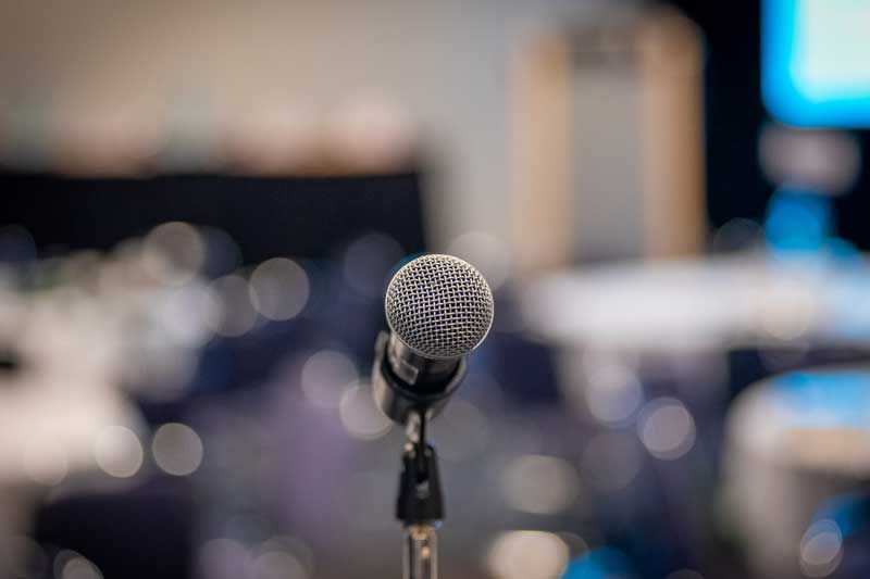 speaking at a public event